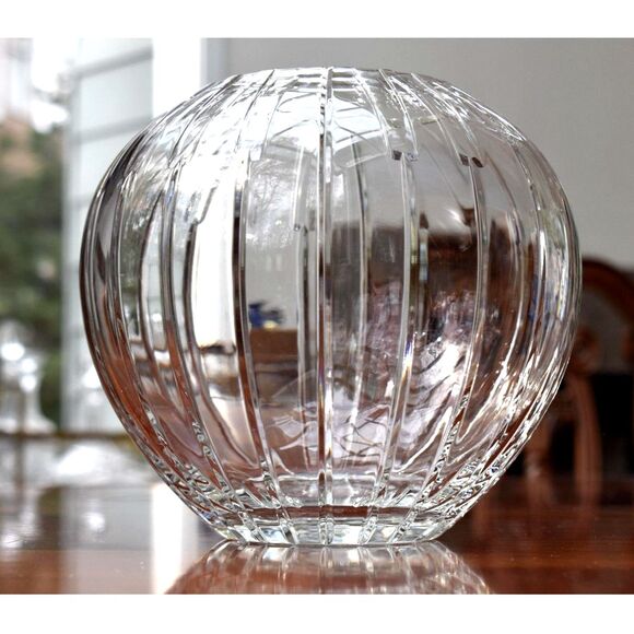 Vintage Spiegelau German Crystal Rose Bowl Sphere Vase Vertical Panel Cut 7.5" - Picture 1 of 6